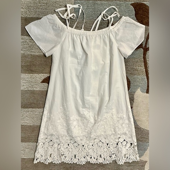 NWT Madewell Off Shoulder Alexa Chung White Lace Dress w Tasseled Shoulder Ties - Picture 3 of 9